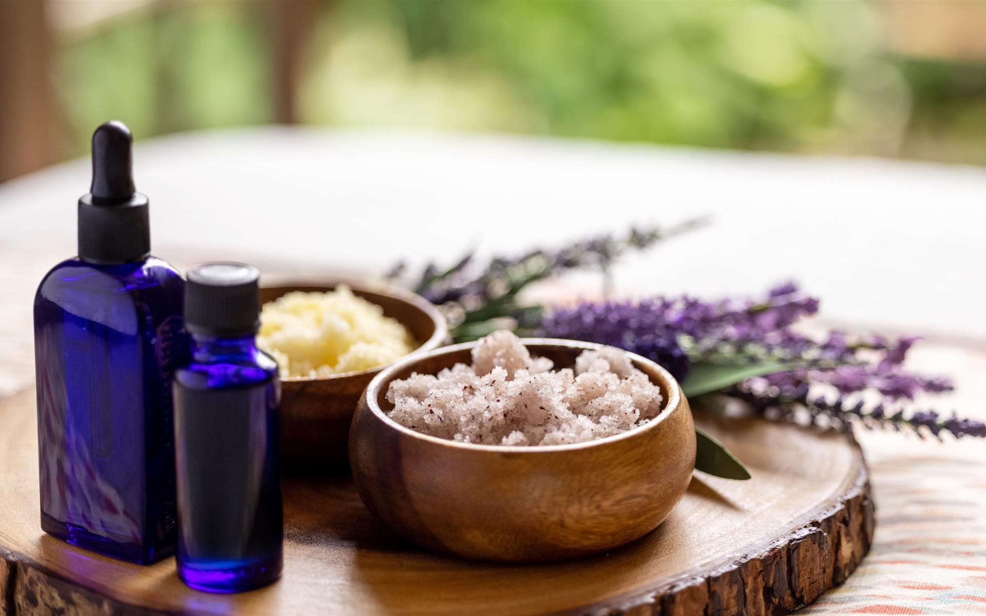 spa products on a wooden board