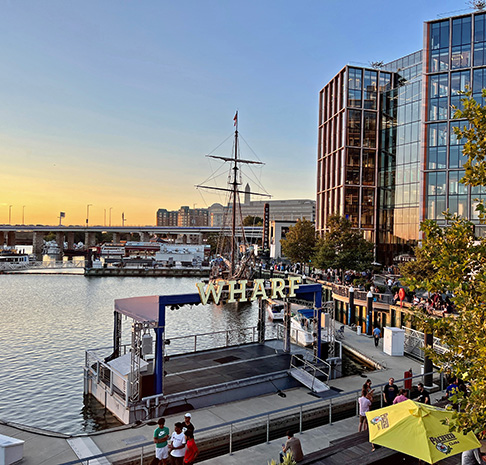 overlooking the wharf on the waterfront